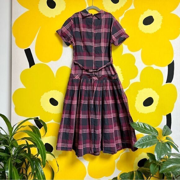 Vintage MCM 1960s Teen Girl’s Plum Plaid Pleated Drop Waist Dress - Picture 3 of 3